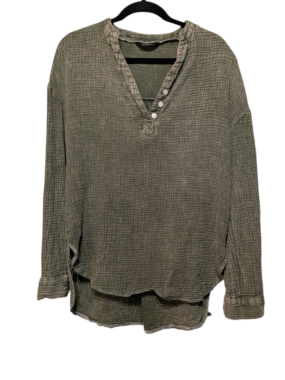 Relaxed Olive Green Textured Henley Blouse